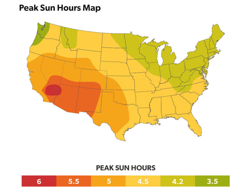 Peak Sun Hours US Map